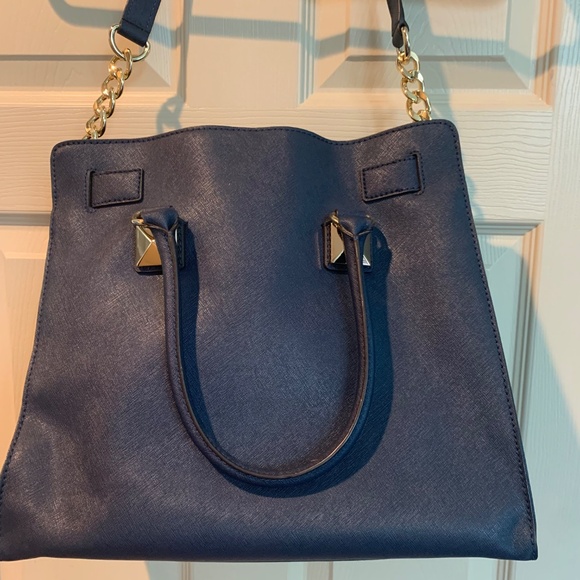 Michael Kors Navy Blue Hamilton Studded Leather Large Tote Handbag - Picture 7 of 12